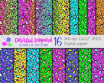 Colorful Leopard Seamless Patterns / Bright Leopard Digital Paper / Animal Print Backgrounds / Digital Download