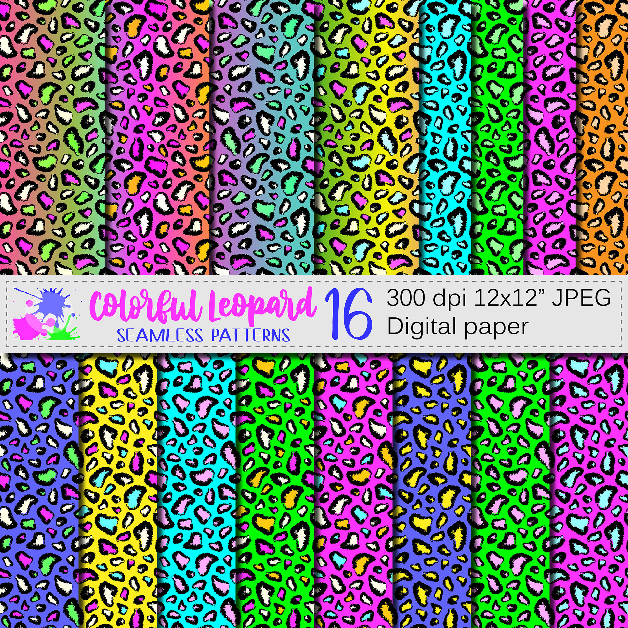 Colorful Leopard Seamless Patterns / Bright Leopard Digital Paper ...