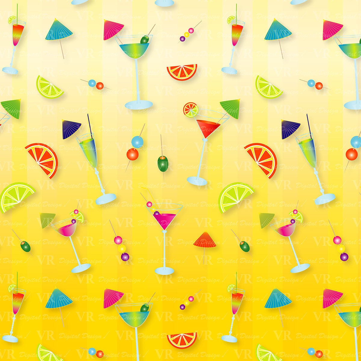 Summer Cocktails Digital Paper, Summer Party Digital Scrapbook Papers ...