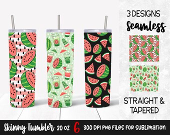 Red Watermelon Skinny Tumbler Sublimation Design / Watermelon Print Tumbler Template for Skinny Tumbler 20 oz / Summer Tumbler Wrap