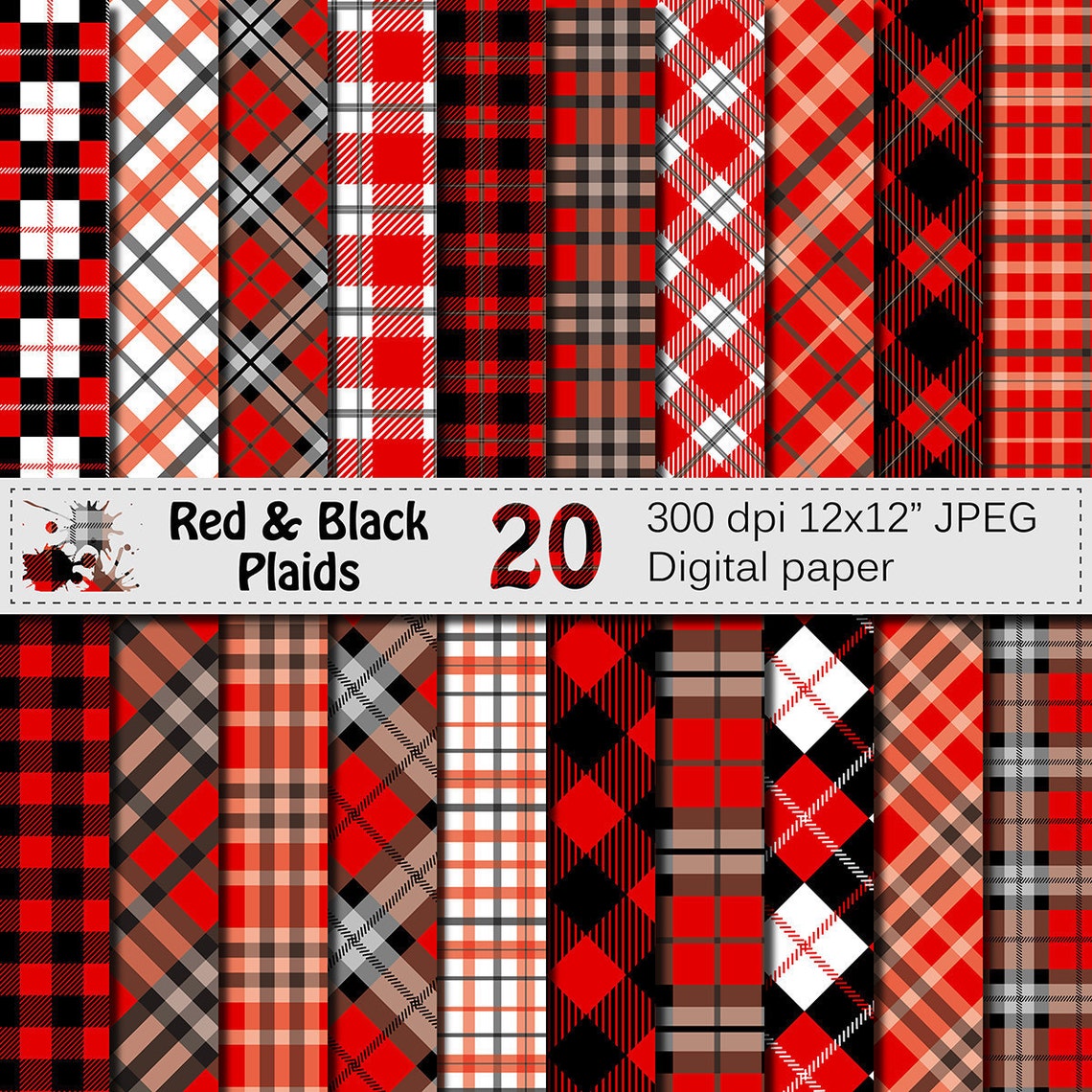 Black And Red Plaids Digital Paper Set Buffalo Plaids Etsy