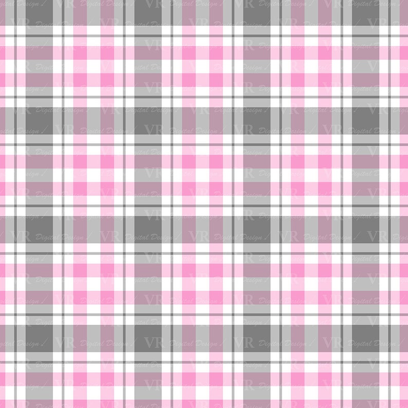 Pink and Grey Plaids Digital Paper Set Pink and Grey Plaid Etsy
