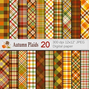 Carta digitale di Plaid autunno, autunno reticoli del Plaid, ringraziamento carta Scrapbook stampabile Plaid, Download digitale