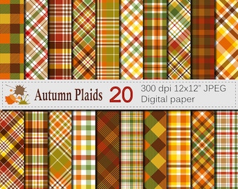 Autumn Plaid Digital Paper, Fall Plaid Patterns, Thanksgiving Plaid Printable Scrapbook Paper, Digital Download