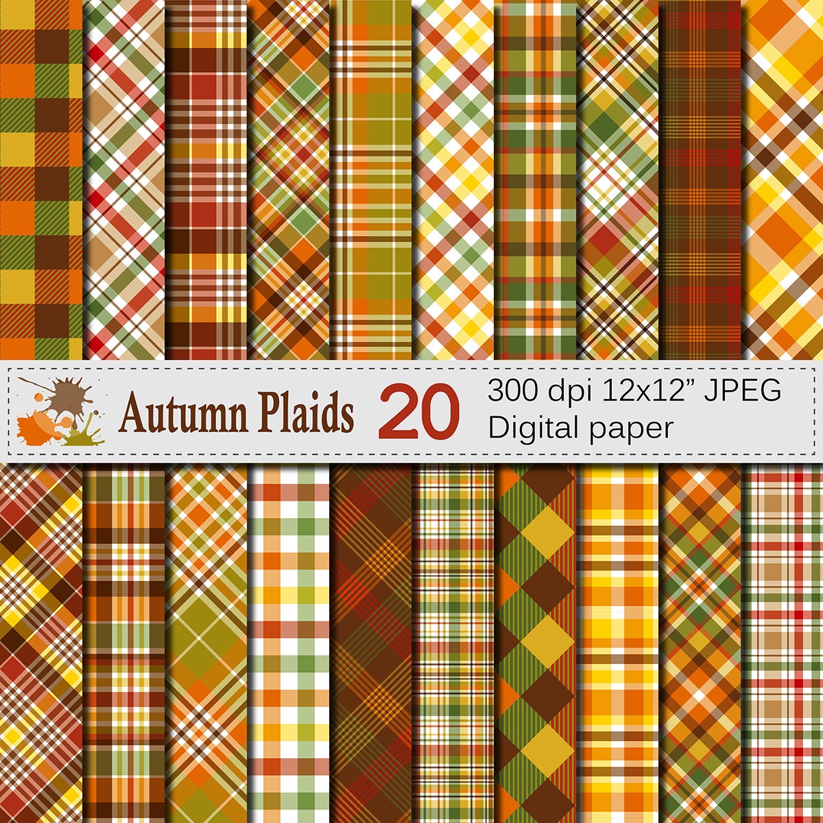 Fall Digital Paper Pages Scrapbook Paper Pack of 12 Printable, Shabby Chic,  Autumn, 8.5 X 11, Leaves Flowers Plaid Background Junk Journal 