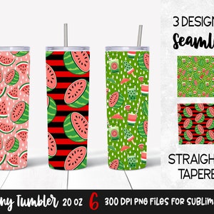 Red Watermelon Skinny Tumbler Seamless Wrap / Watermelon Straight and Tapered Skinny Tumbler 20 oz Sublimation Design Download