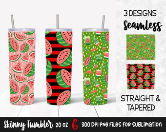Red Watermelon Skinny Tumbler Seamless Wrap / Watermelon Straight and Tapered Skinny Tumbler 20 oz Sublimation Design Download