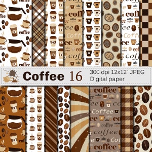 Kaffee Digital Papier Set, Kaffeebohne Digital Papier, Kaffeetasse Muster, Braun druckbare Scrapbook Papiere, sofortiger digitaler Download