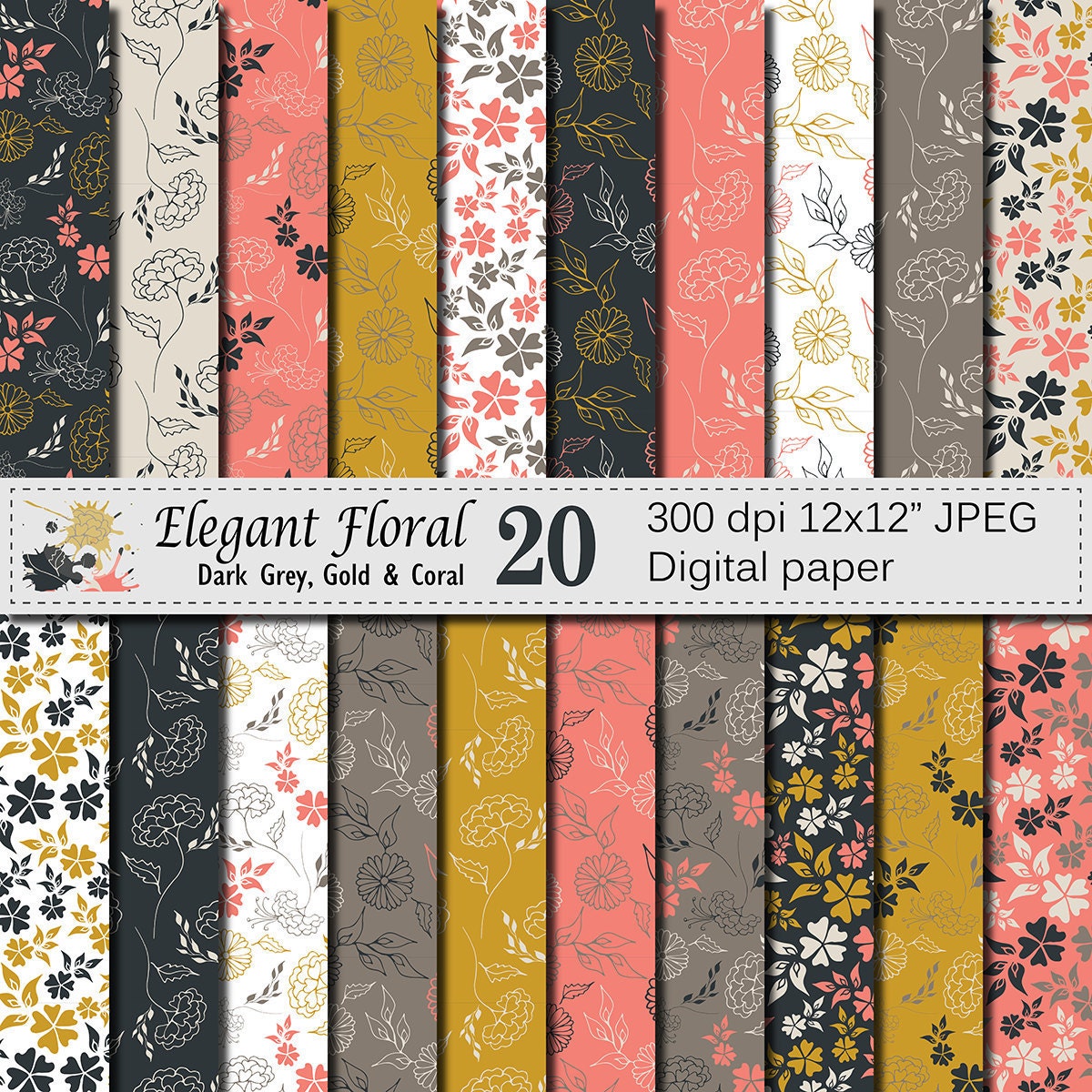 Seamless Elegant Floral Digital Paper, Hand Drawn Flowers Seamless ...