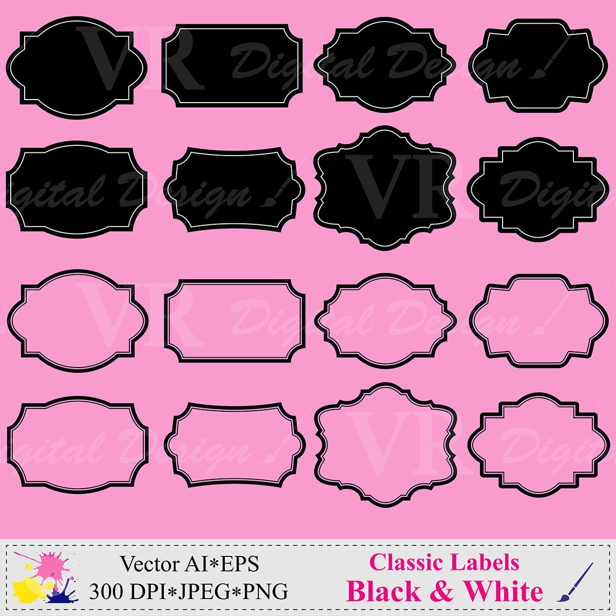 Labels Clip Art, Frames Clipart, Black and White Digital Labels Frames  Download, Labels Vector, Frames Vector, Scrapbooking Frames Labels - Etsy