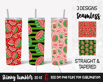 Red Watermelon Skinny Tumbler 20 oz Sublimation Design / Watermelon Straight and Tapered Tumbler Wrap Download