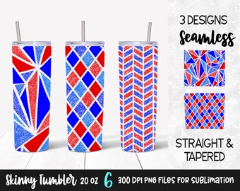 4th of July USA Geometric Glitter Sublimation Design for 20 oz Skinny Tumbler / Patriotic Tumbler Wrap