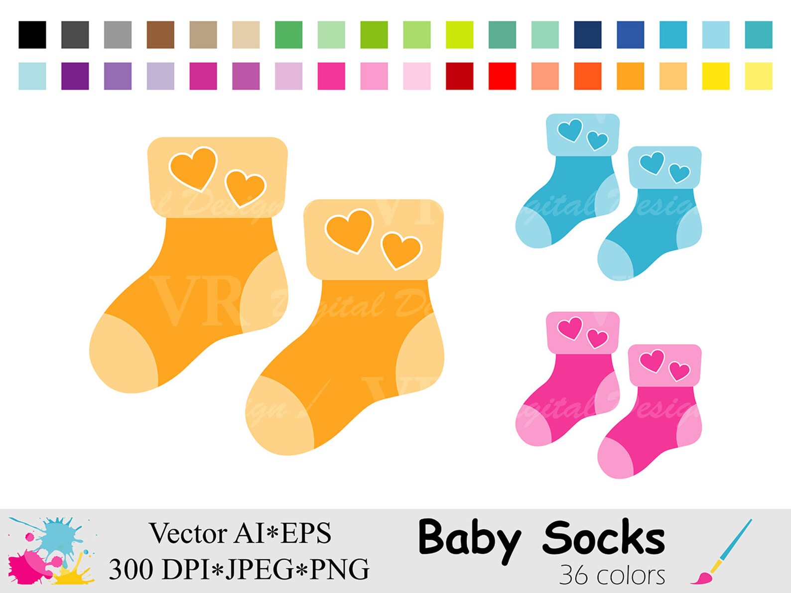 Baby Socks Clip Art, Baby Shower Clipart, Rainbow Socks Clipart