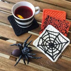 Halloween crochet coasters,halloween decor,crochet spider web, halloween pumpkin coasters, halloween coasters set, autumn home decor