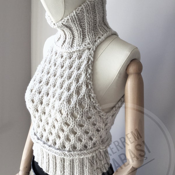 Turtleneck sleeveless knitting sweater,wool turtleneck sweater,wool turtleneck sweater,womens clothing,Christmas gift,winter clothing,