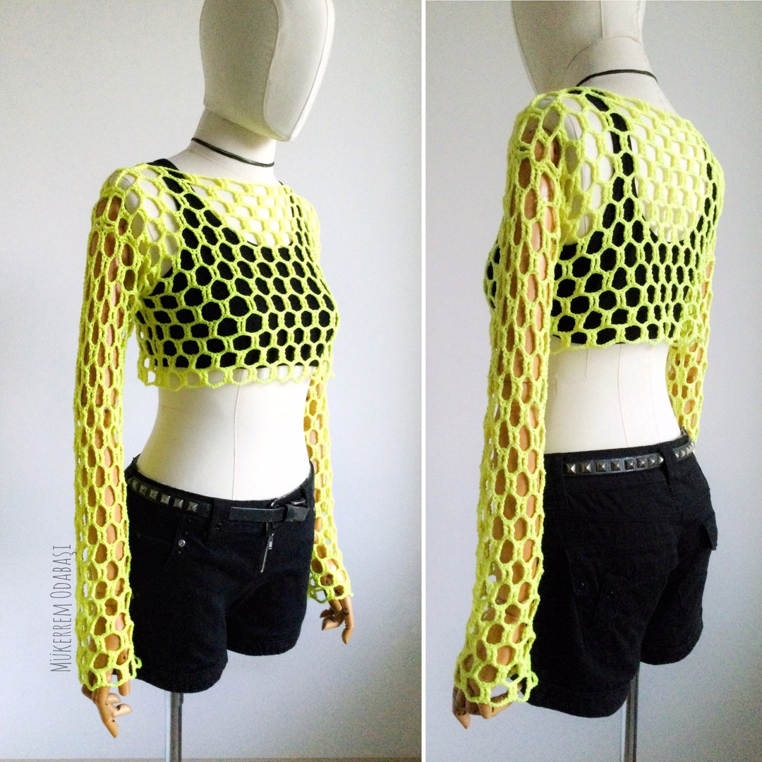 Neon Yellow Crochet Crop Top,crochet Festival Crop Top,crochet Mesh
