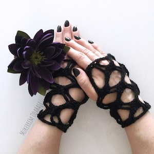 Scaldabraccia senza dita in maglia gotica all&#39;uncinetto, guanti senza dita in maglia gotica all&#39;uncinetto, regalo di Halloween, regalo di Natale, regalo per lei