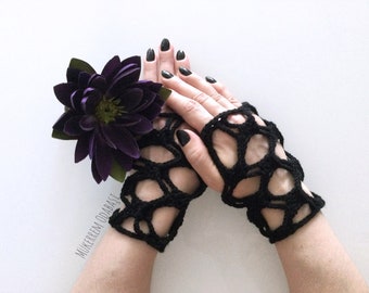 Gothic crochet mesh fingerless arm warmers,gothic crochet mesh fingerless gloves,halloween gift,Christmas gift,gift for her