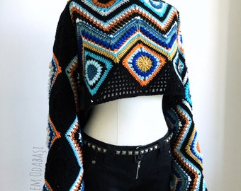 Crochet crop top, crochet oversized shrug,crochet boho crop top,festival clothing,crochet oversized crop top,gift for her,womens gift
