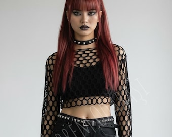 Gothic crochet crop top,crochet festival crop top,crochet mesh crop top,halloween crochet crop top