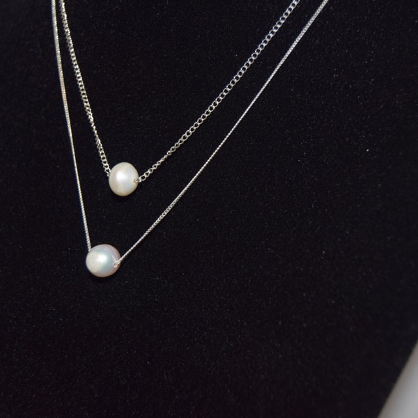 Pearl necklace, freshwater pearl necklace, layered pearl necklace, dainty pearl necklace, floating pearl necklace, wedding necklace, minimal