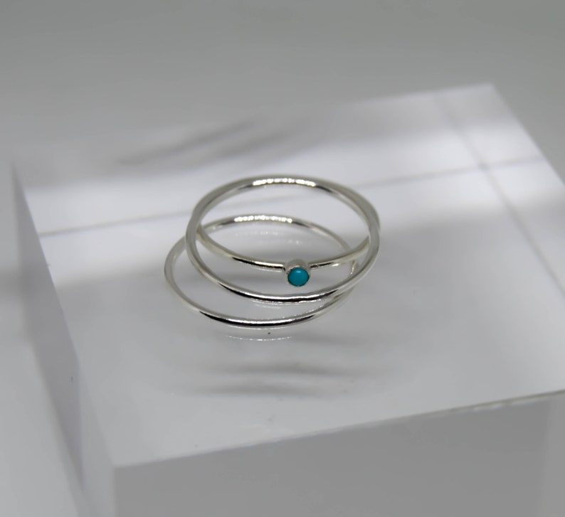 Turquoise ring silver and blue stone ring silver stacking rings silver and turquoise ring small turquoise ring stacking ring set