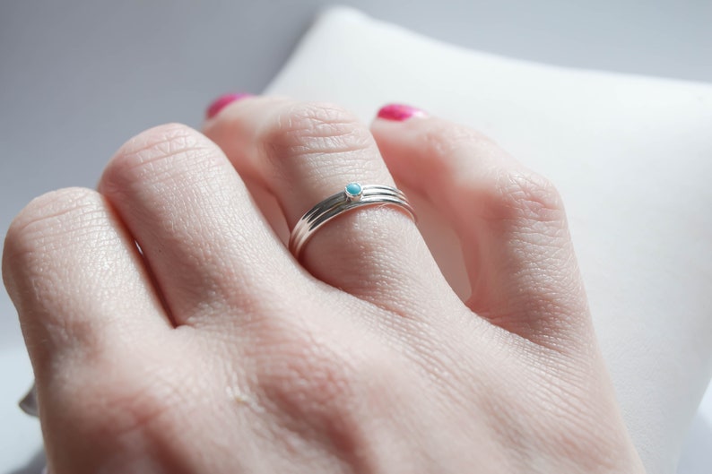 Turquoise ring silver and blue stone ring silver stacking rings silver and turquoise ring small turquoise ring stacking ring set