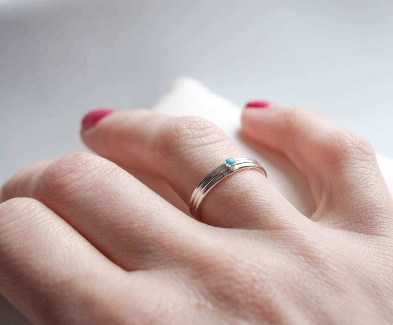 Turquoise ring silver and blue stone ring silver stacking rings silver and turquoise ring small turquoise ring stacking ring set