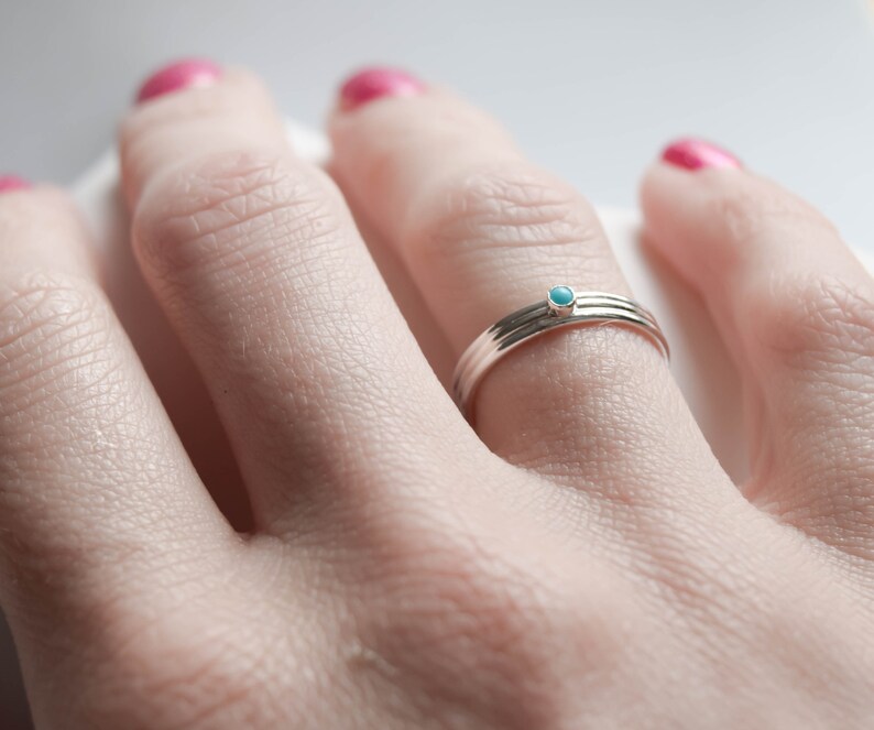 Turquoise ring silver and blue stone ring silver stacking rings silver and turquoise ring small turquoise ring stacking ring set
