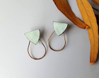 Hammered Brass and Leather Teardrop Studs
