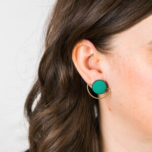 Half Moon Leather Studs / Salvaged Leather Earrings Emerald