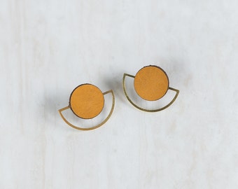 Half Moon Leather Studs / Salvaged Leather Earrings