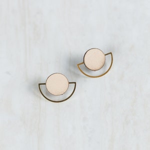 Half Moon Leather Studs / Salvaged Leather Earrings Cream