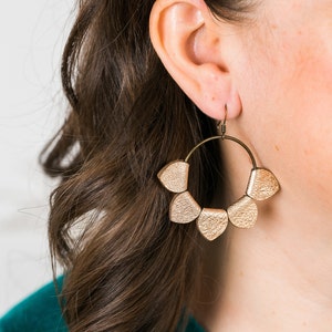 Salvaged Leather Lotus Hoop Earrings