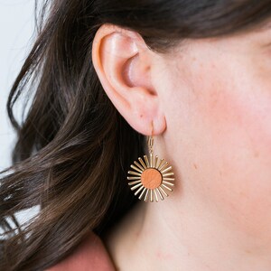 Oxeye Daisy Earrings / Salvaged Leather earrings, Flower earrings, 90s earrings Orange