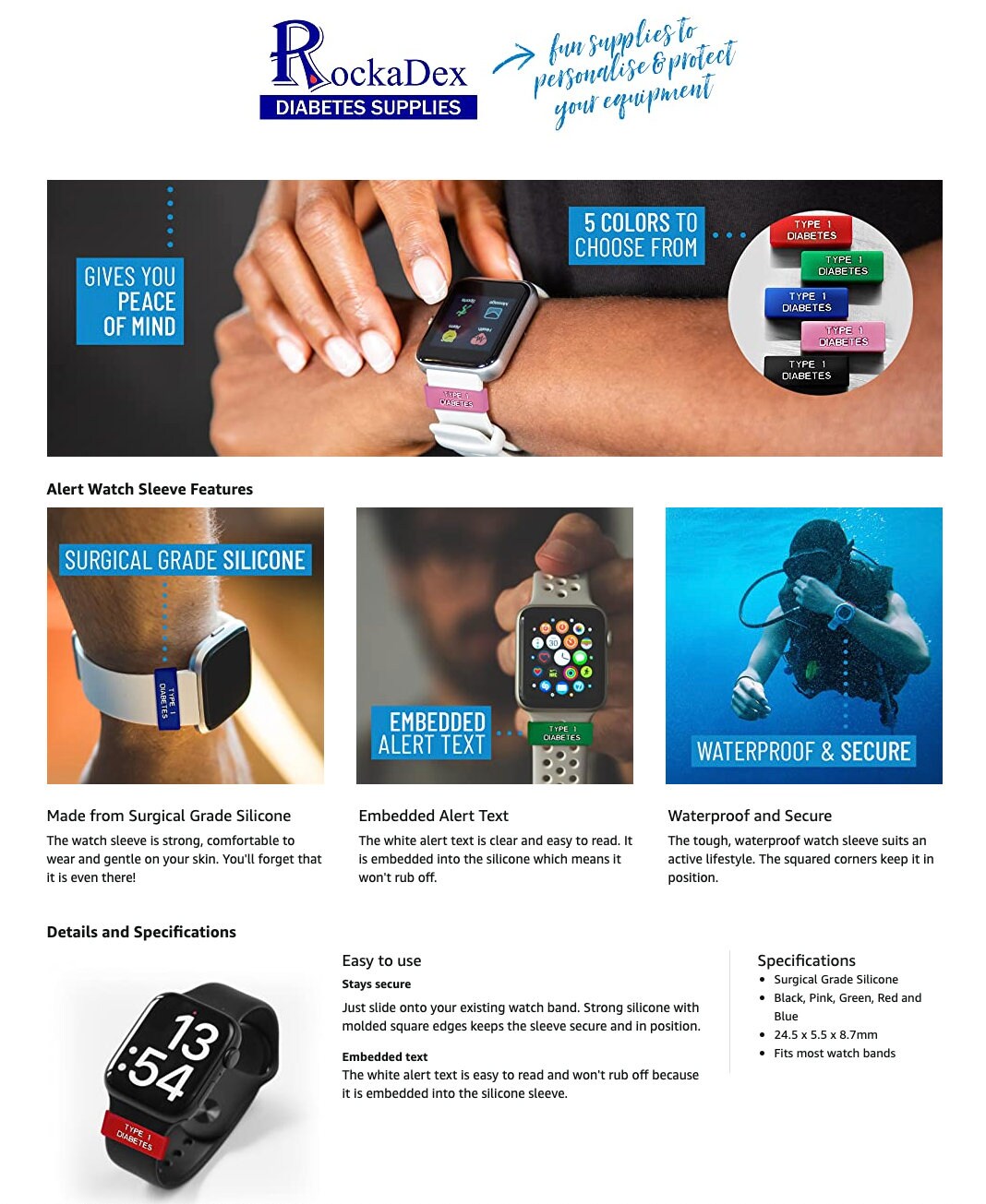 Type 1 Diabetic Medical Alert Watch Sleeve Colored Silicone Etsy