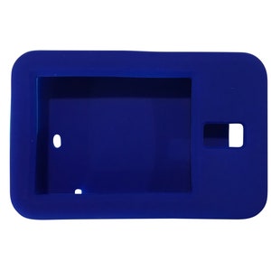 May include: A blue silicone case for a small electronic device. The case has cutouts for the device's screen, buttons, and camera.
