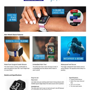 Type 2 Diabetic Medical Alert Watch Sleeve Colored Silicone image 10