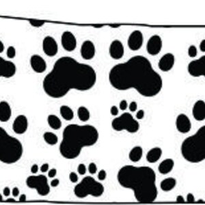 May include: White background with a black paw print pattern. The paw prints are repeated throughout the image.