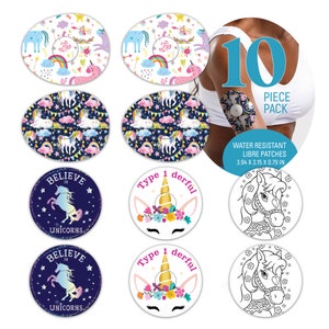 10 pack PRECUT Freestyle Libre adhesive patches. Extend the life of your sensor! Waterproof, long lasting and no fray. Unicorn design.