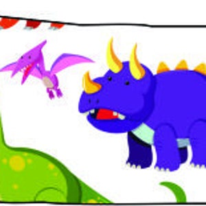 May include: A white background with a repeating pattern of colorful dinosaurs. The dinosaurs include a green brachiosaurus, a purple triceratops, a blue pterodactyl, and a blue stegosaurus.