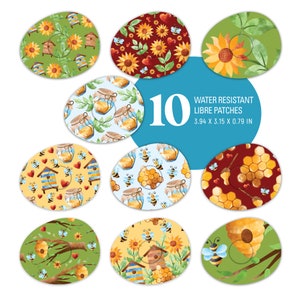 May include: Ten water-resistant Libre patches with a variety of bee and honeycomb designs. The patches are 3.94 inches by 3.15 inches by 0.79 inches.