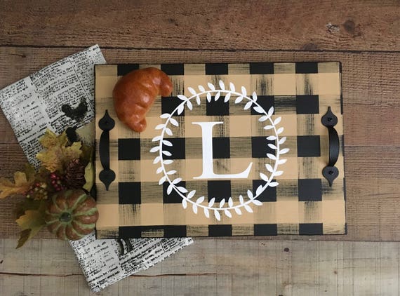 Serving Tray,Personalized Wood Tray,Buffalo Plaid Home,Serving Board,Hot Chocolate Bar,Christmas Gift,Wedding Gift,Breakfast Tray