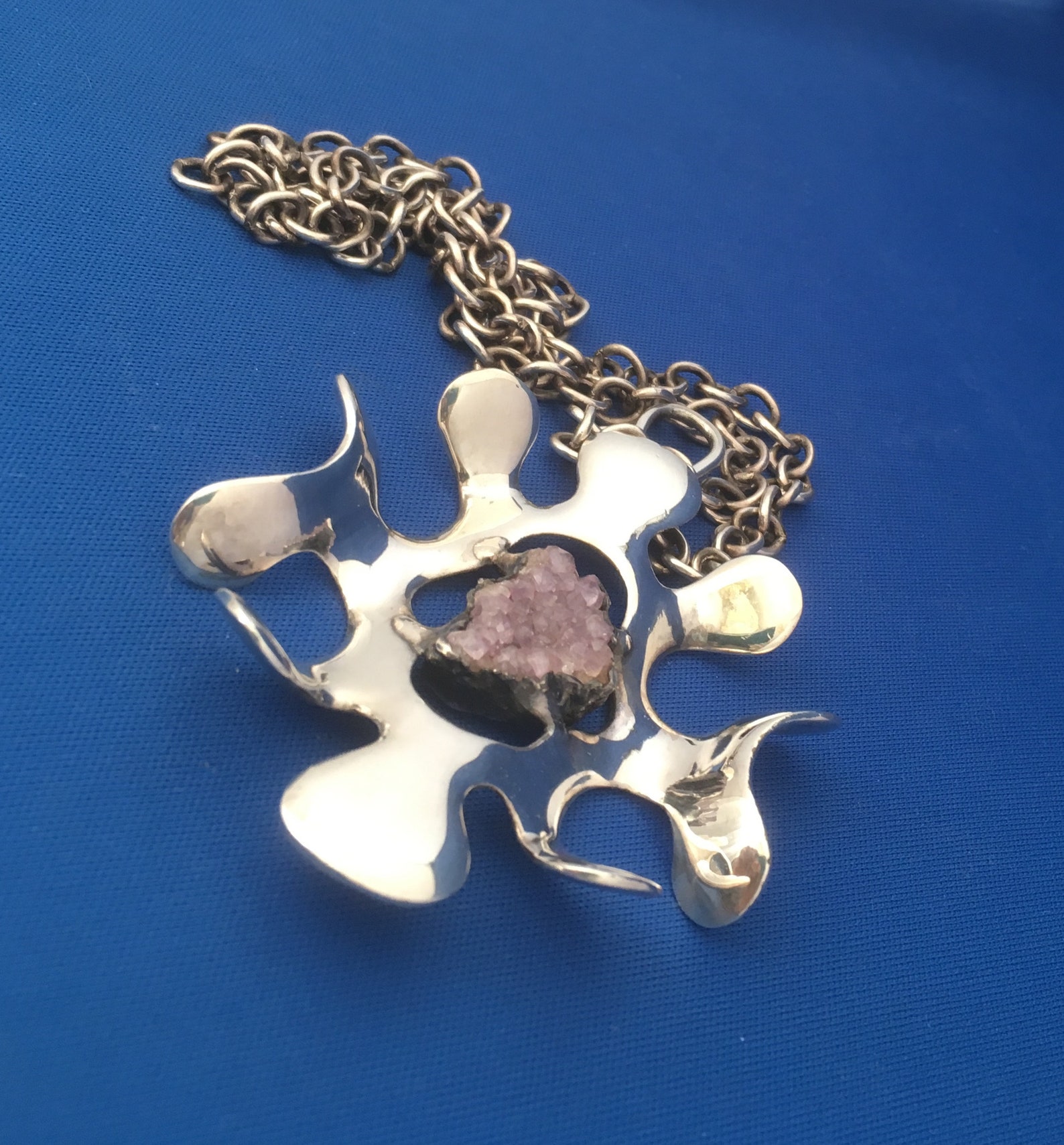 Jacob Hull Silver Plate Necklace / Pendant With Chunk Amethyst Etsy