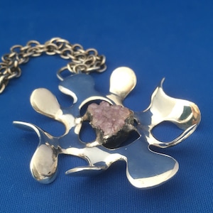 Jacob Hull silver plate necklace / pendant with chunk amethyst