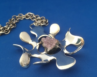 Jacob Hull silver plate necklace / pendant with chunk amethyst