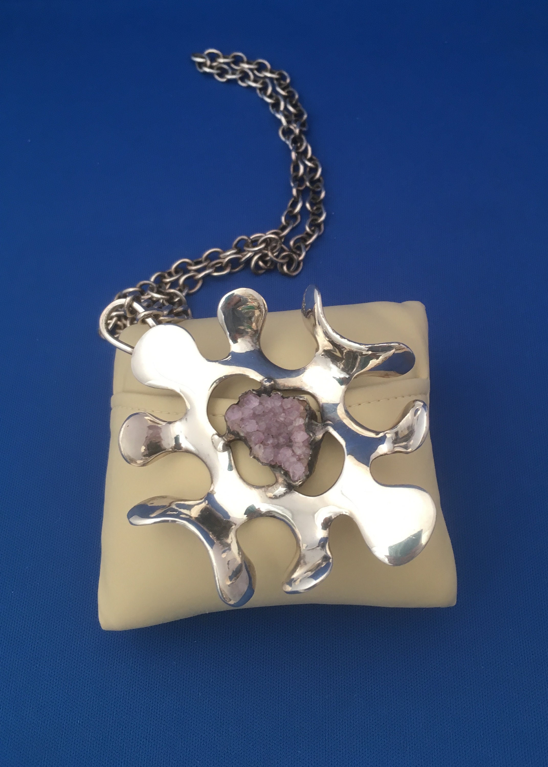 Jacob Hull silver plate necklace / pendant with chunk amethyst Etsy