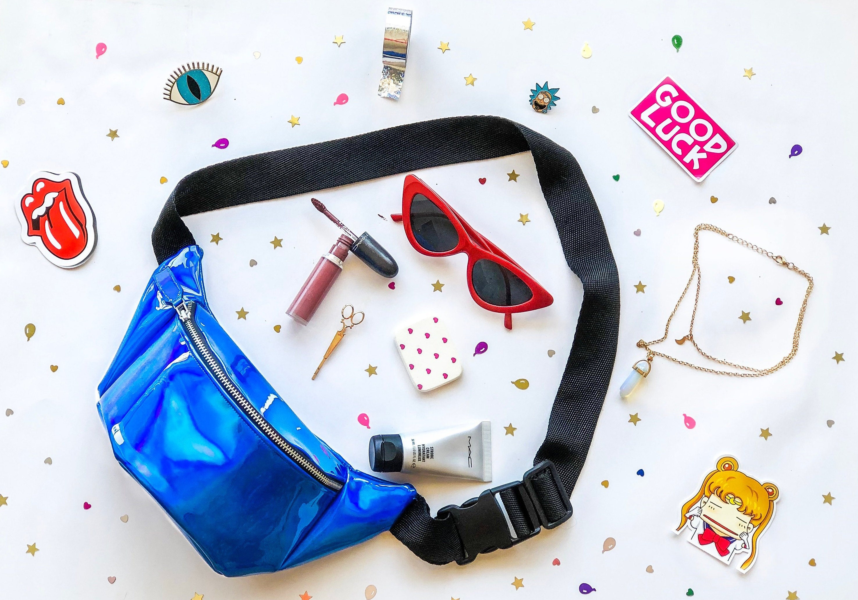 silver holographic bum bag