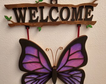 Butterfly welcome sign Laser cut pattern only - not a physical item