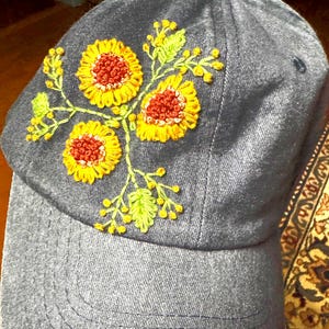 Embroidered Sunflower Denim Baseball Cap: Handmade Cottagecore Floral Hat